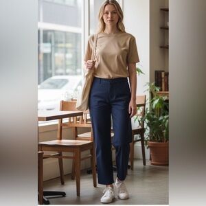 L.L. Bean NWT Career Wrinkle Free Bayside OG Fit Pin Front Navy Tapered Pant